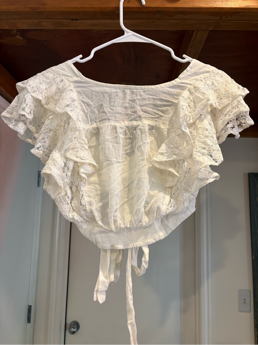 Free People Cream Lace Tie-Front Crop Top - Picture 4 of 4